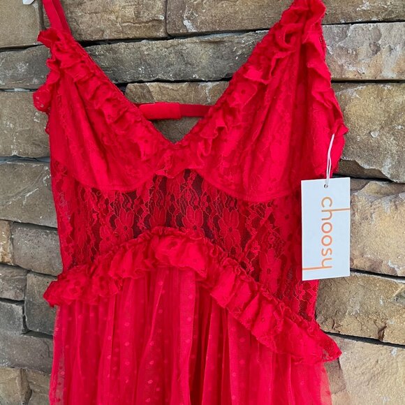 Choosy Red Lace Ruffle Maxi Dress w/ Built-In Romper – Size 18, NWT - Picture 5 of 5